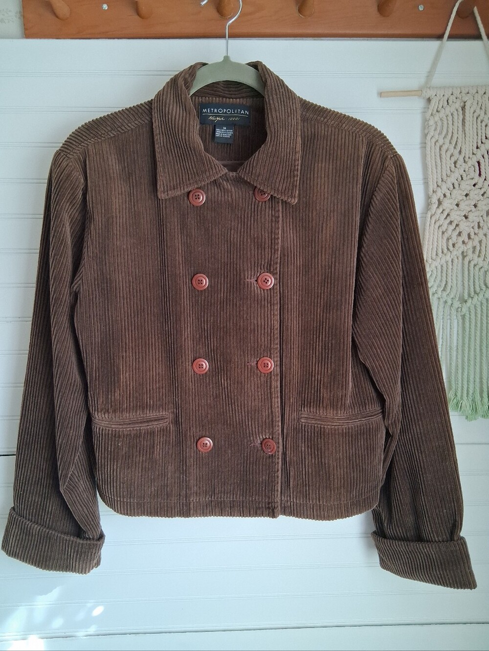 Vintage Chocolate Brown Wide Wale Cotton Corduroy Double-Breasted Jacket Sz M